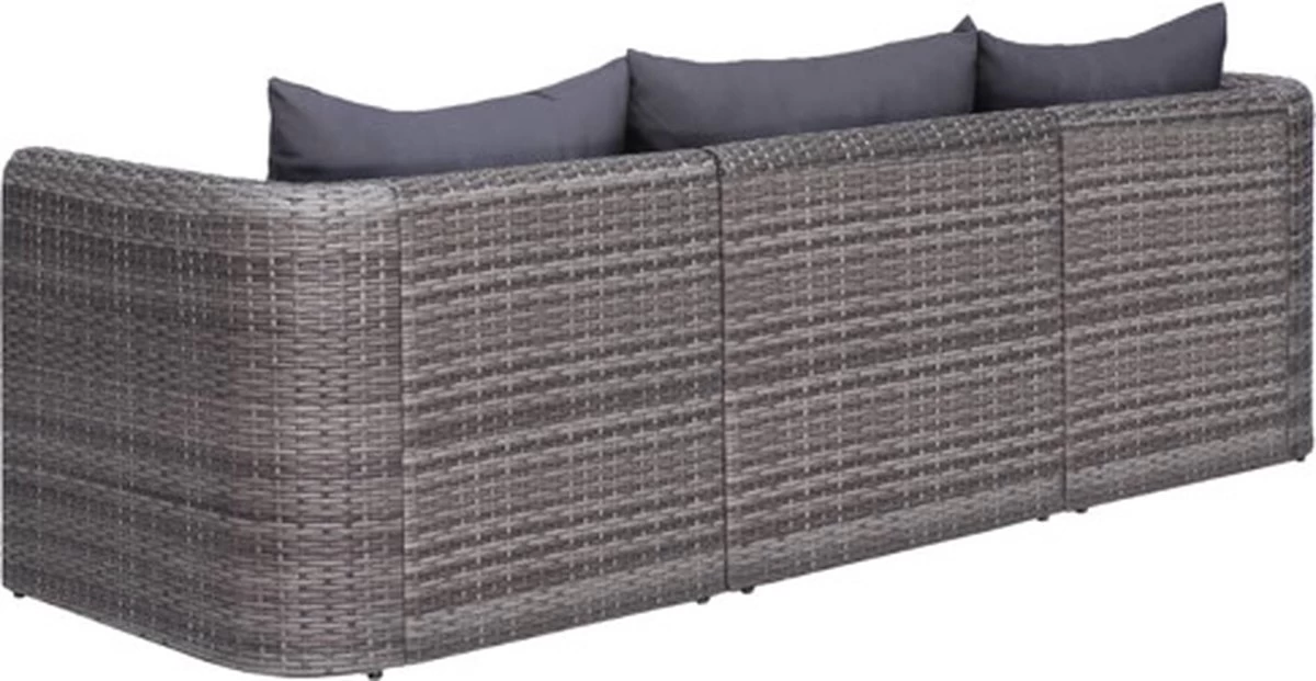 VidaXL 3-delige Loungeset Met Kussens Poly Rattan Grijs 7 VidaXL 3-delige Loungeset Met Kussens Poly Rattan Grijs - Afbeelding 7