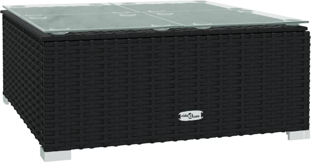 VidaLife Tuintafel 60x60x30 Cm Poly Rattan En Glas Zwart 2 VidaLife Tuintafel 60x60x30 Cm Poly Rattan En Glas Zwart - Afbeelding 2