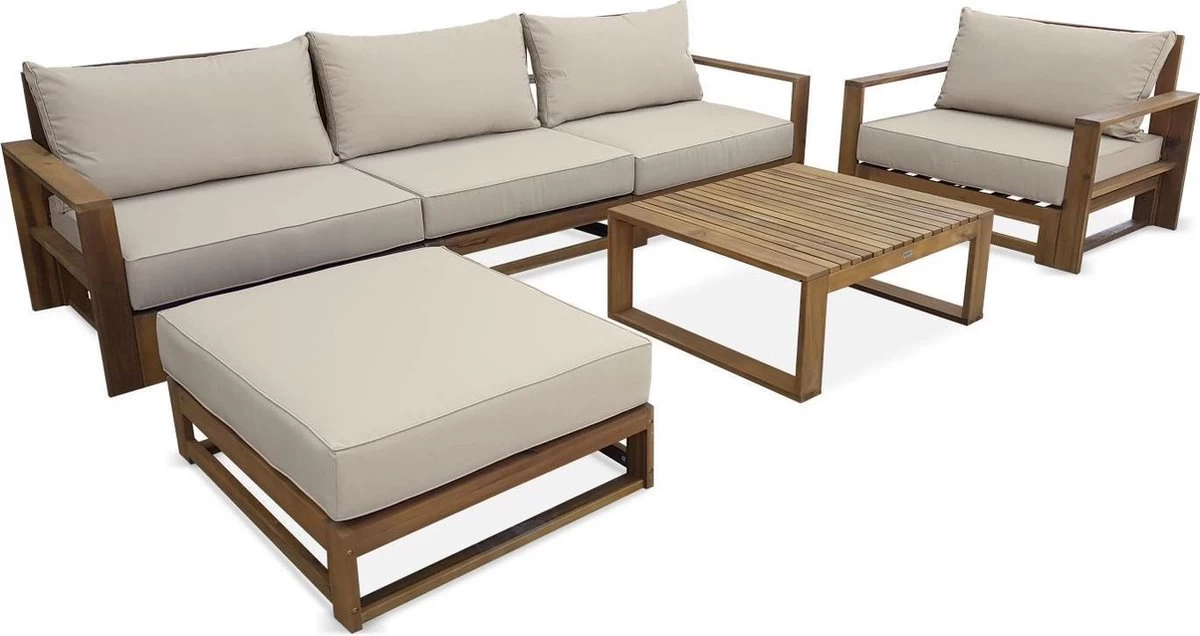 Alice's Garden Loungeset Mendoza - Acacia - 5 Plaatsen - Beige 1 Alice's Garden Loungeset Mendoza - Acacia - 5 Plaatsen - Beige