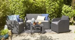 ALLIBERT Keter - Loungeset Carolina - 4-delig - Grafiet - Kussens Inclusief