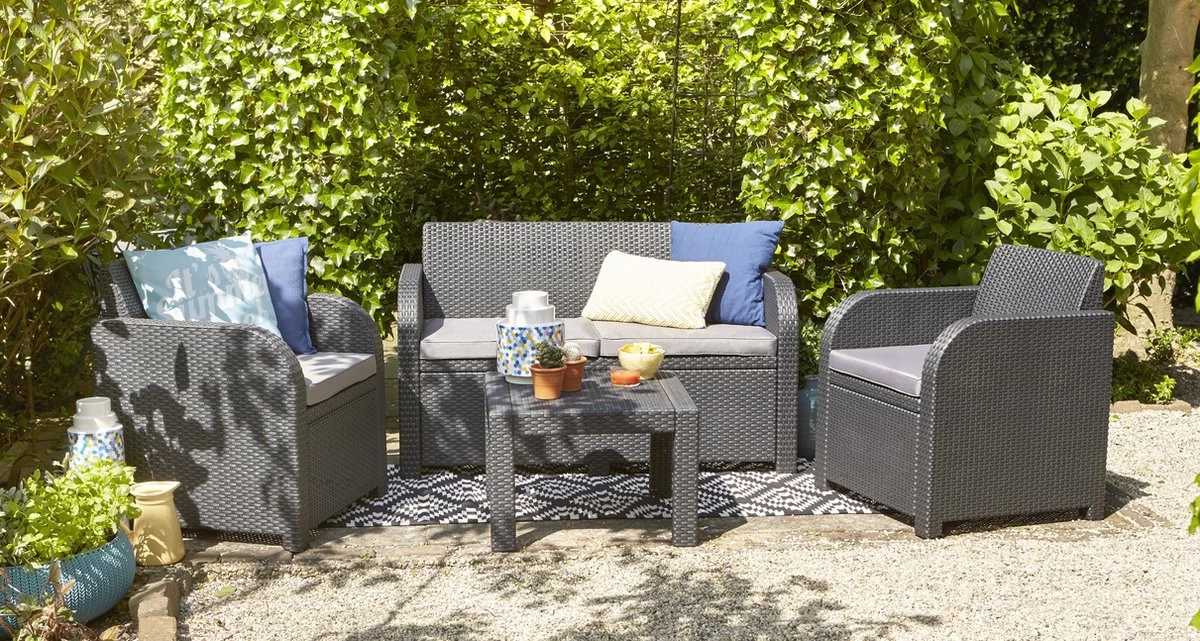 ALLIBERT Keter - Loungeset Carolina - 4-delig - Grafiet - Kussens Inclusief