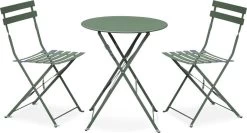 EMILIA Bistroset - 2 Inklapbare Stoelen En Een Ronde Tafel Van Gepoedercoat Staal Met Matte Afwerking – Groengrijs