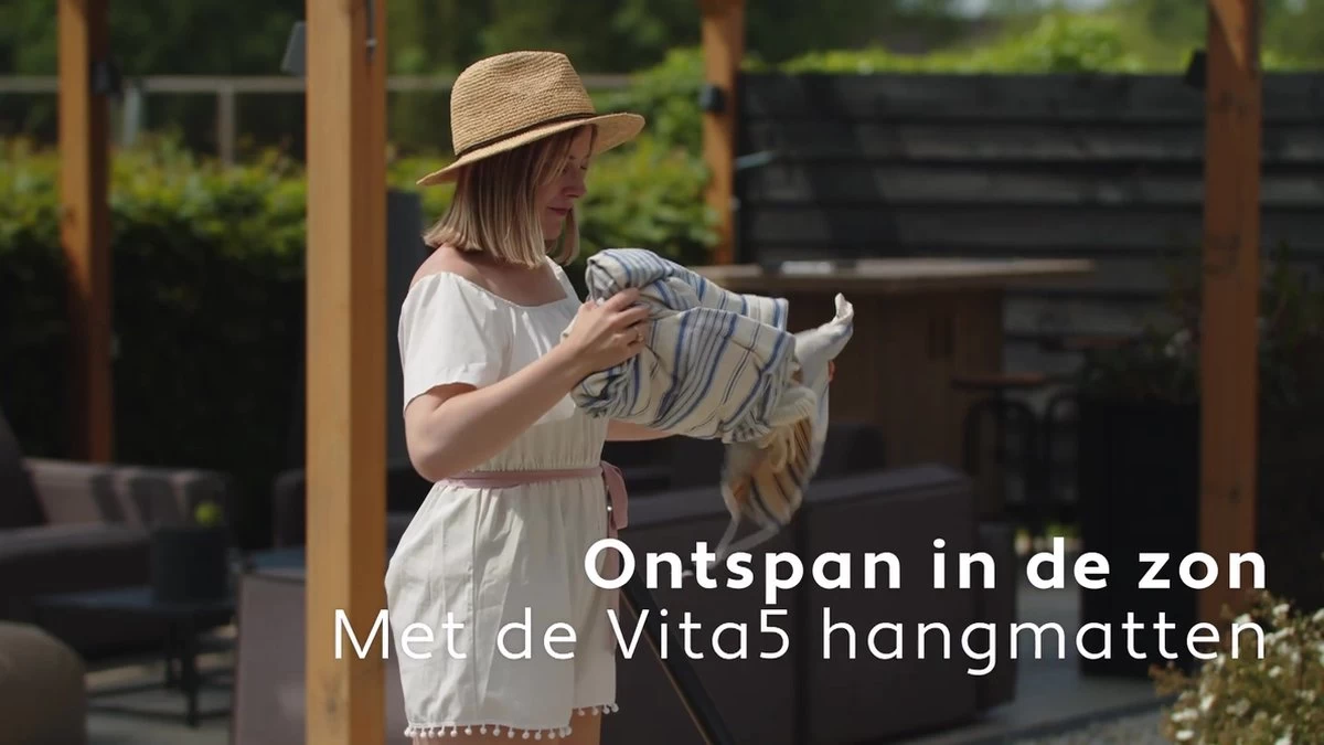 Vita5 Hangmat Met Standaard – 2 Persoons – Incl. Bekerhouder – 205kg Draaggewicht – Beige/Wit 2 Vita5 Hangmat Met Standaard – 2 Persoons – Incl. Bekerhouder – 205kg Draaggewicht – Beige/Wit - Afbeelding 2