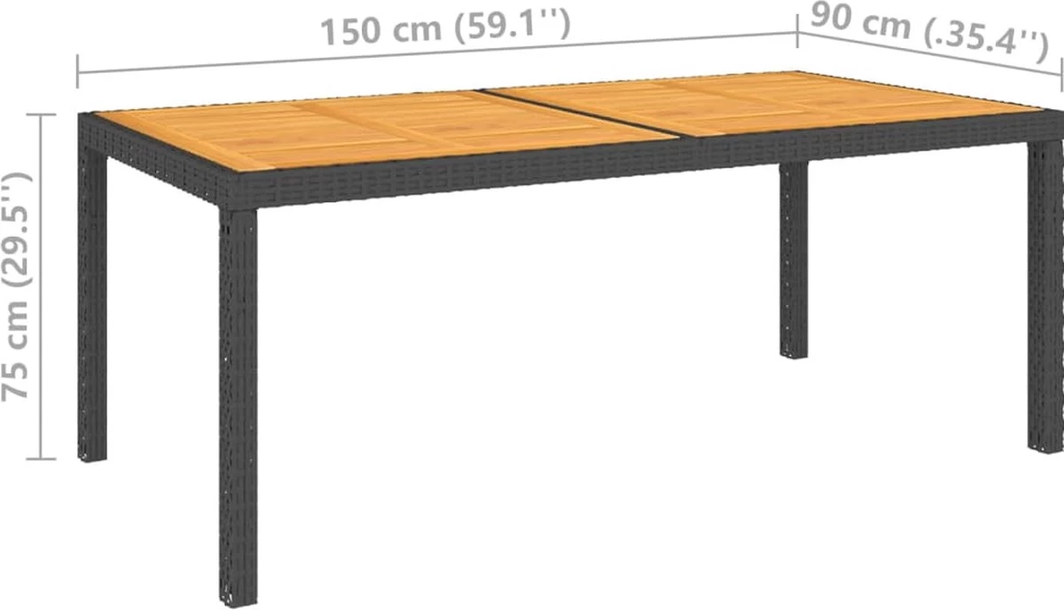 VidaXL Tuintafel 150x90x75 Cm Poly Rattan En Acaciahout Zwart 2 VidaXL Tuintafel 150x90x75 Cm Poly Rattan En Acaciahout Zwart - Afbeelding 2
