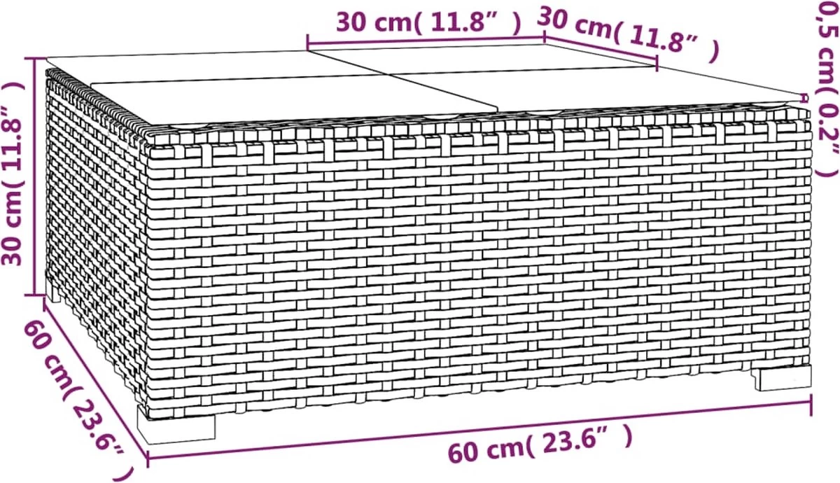 VidaLife Tuintafel 60x60x30 Cm Poly Rattan En Glas Zwart 5 VidaLife Tuintafel 60x60x30 Cm Poly Rattan En Glas Zwart - Afbeelding 5