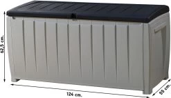 Keter Novel Opbergbox - 340L - 124x55x62.5cm - Grijs -Tuinmeubel Winkel 1200x692