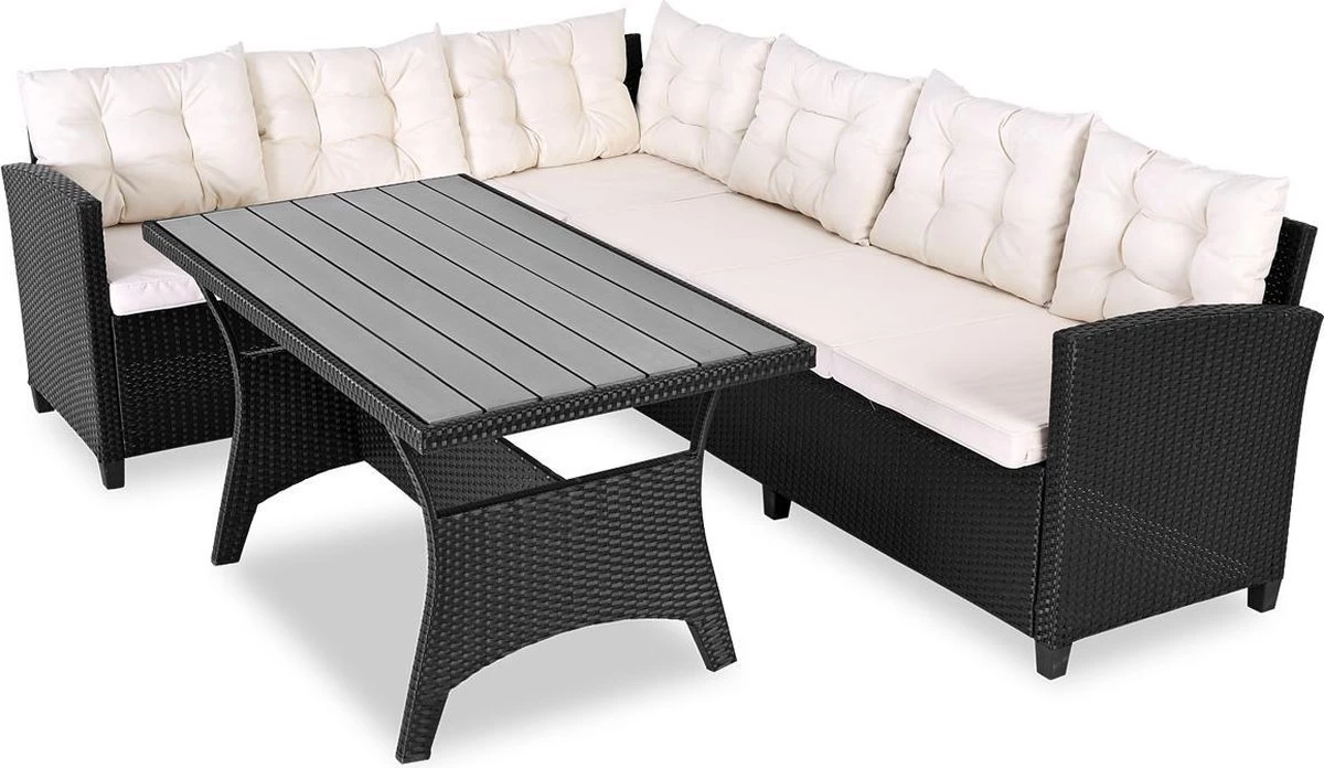 Casaria Polyrattan Tuinset - 15 Delig Voor 6 Personen – Crème Zwart 1 Casaria Polyrattan Tuinset - 15 Delig Voor 6 Personen – Crème Zwart