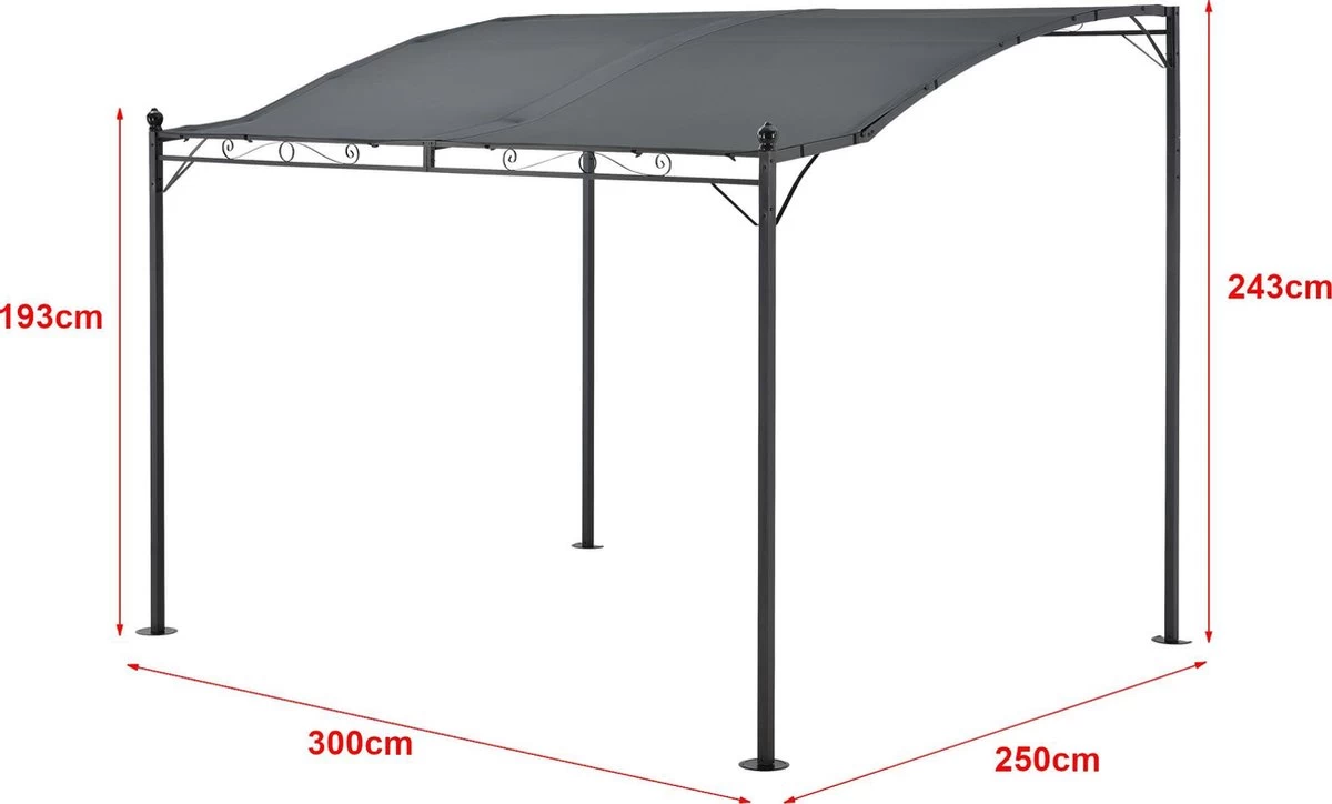 Pergola Tuinpaviljoen 300x250x243 Cm Antraciet Donkergrijs 2 Pergola Tuinpaviljoen 300x250x243 Cm Antraciet Donkergrijs - Afbeelding 2