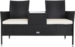 Casaria Polyrattan Tuinbank - Incl. Kussen - 143x55x88 Cm Zwart
