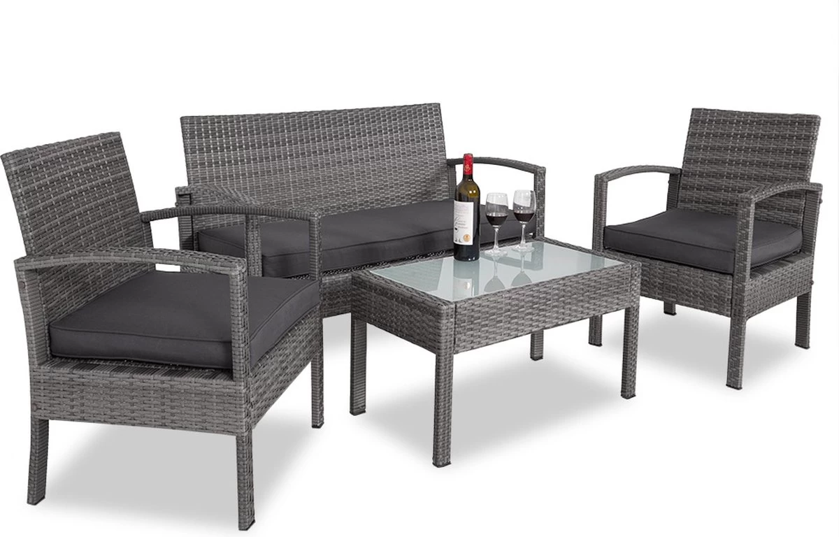 Casaria Polyrattan Loungeset – 2 Stoelen 1 Bank 1 Tafel - Antraciet 5 Casaria Polyrattan Loungeset – 2 Stoelen 1 Bank 1 Tafel - Antraciet - Afbeelding 5
