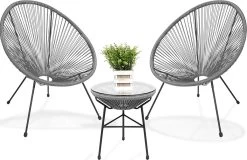 LifeGoods Acapulco Bistroset - 3-Delig - Tuinset Met Bijzettafel - Grijs