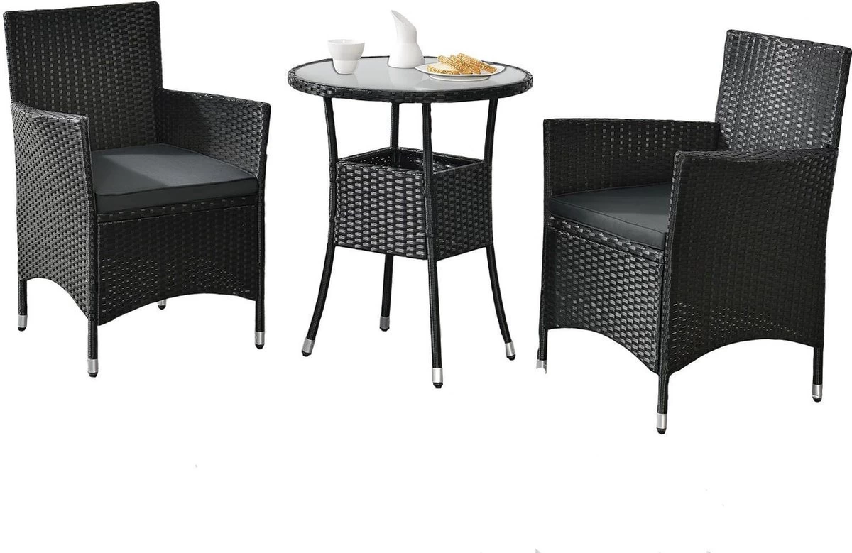 Polyrotan Balkonset - Bayamo - 3-delig - Zwart 2 Polyrotan Balkonset - Bayamo - 3-delig - Zwart - Afbeelding 2