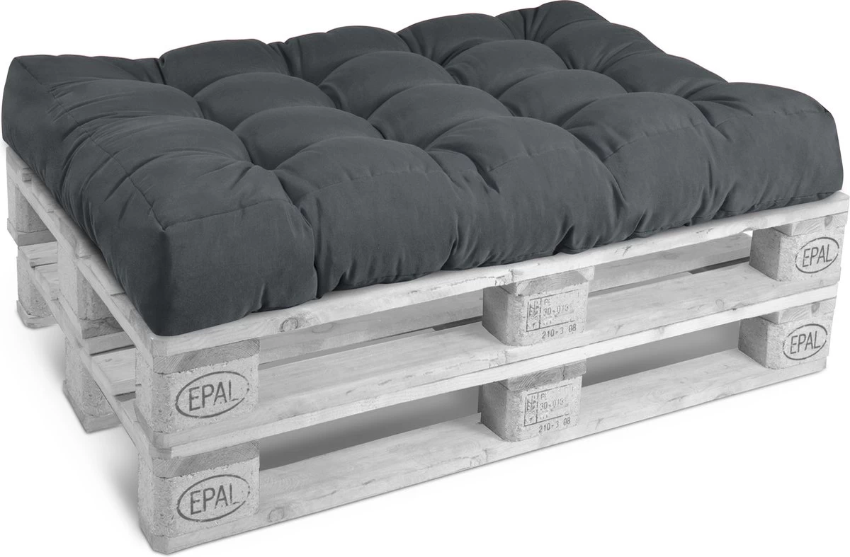 Beautissu Style – Palletkussen Set – 1x Zitkussen 120x80 Cm & 1x Rugkussen 120x40 Cm – Graphiet Grijs 2 Beautissu Style – Palletkussen Set – 1x Zitkussen 120x80 Cm & 1x Rugkussen 120x40 Cm – Graphiet Grijs - Afbeelding 2