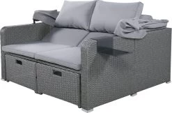 Polyrattan Patio Rieten Meubels Set Voor 2 Personen-Outdoor Rattan Sofa Set Met Intrekbare Luifel-lounge Bank-PE Rotan Loveseat Voor Achtertuin Veranda Tuin Zwembad Balkon-grijs -Tuinmeubel Winkel 1200x789