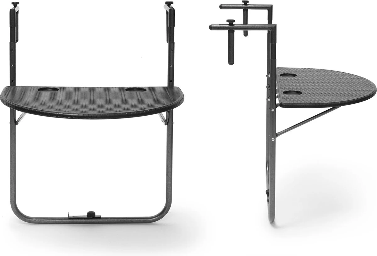Relaxdays Balkontafel Inklapbaar, Balkon Tafel Rotan, Hangtafel Reling - Zwart 10 Relaxdays Balkontafel Inklapbaar, Balkon Tafel Rotan, Hangtafel Reling - Zwart - Afbeelding 10
