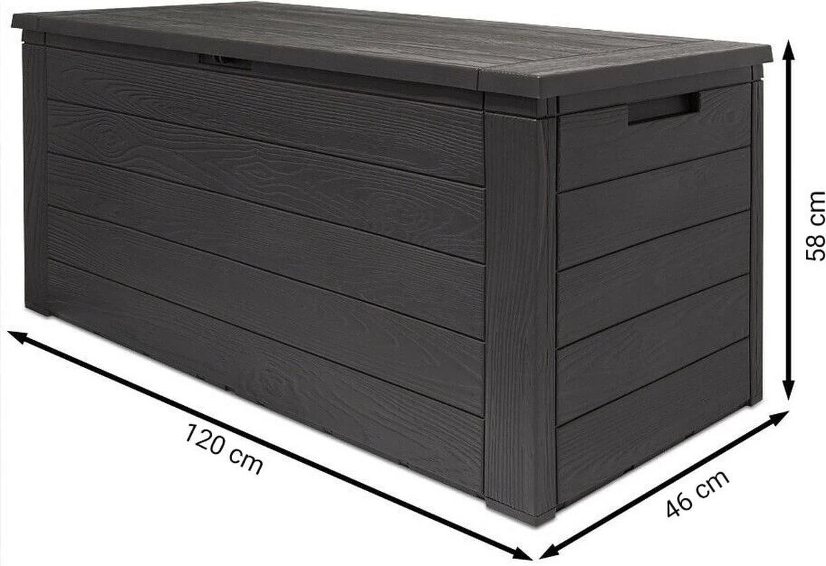 Merkloos Woody Tuin Opbergbox - 324 Liter 45x120x60 Cm - Tuinkussenbox - Antraciet/bruin 11 Merkloos Woody Tuin Opbergbox - 324 Liter 45x120x60 Cm - Tuinkussenbox - Antraciet/bruin - Afbeelding 11