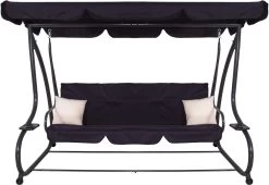 Springos Schommelbank | Linda-Schommel | 3-zits | Waterafstotend | Inclusief 2 Kussens | Verstelbare Luifel | 162 X 200 X 120 Cm | Zwart -Tuinmeubel Winkel 1200x824 1