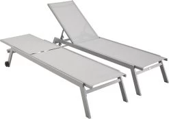 ELSA - Set Van 2 Ligstoelen Van Aluminium En Textileen, Ligbed Multipositioneel Met Wieltjes, Kleur Grijs/lichtgrijs -Tuinmeubel Winkel 1200x846 1