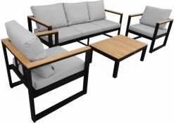Loungeset 5 Plaatsen Van Aluminium En Eucalyptus – NAZCA – Antraciet Structuur, Lichtgrijs Kussens -Tuinmeubel Winkel 1200x850 2