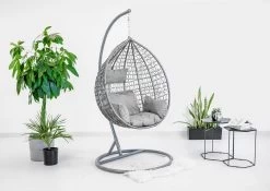 Hangstoel - Ei Stoel - Met Grijze Standaard & Kussens - Tot 125kg -Tuinmeubel Winkel 1200x851 2