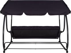 Springos Schommelbank | Linda-Schommel | 3-zits | Waterafstotend | Inclusief 2 Kussens | Verstelbare Luifel | 162 X 200 X 120 Cm | Zwart -Tuinmeubel Winkel 1200x897 1