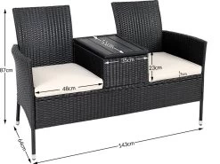 Casaria Tuinbank Polyrattan – 2 Zitter Incl. Tafel & Kussens – Zwart -Tuinmeubel Winkel 1200x899 21
