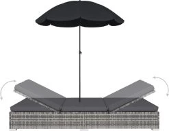 Prolenta Premium - Loungebed Met Parasol Poly Rattan Grijs -Tuinmeubel Winkel 1200x927