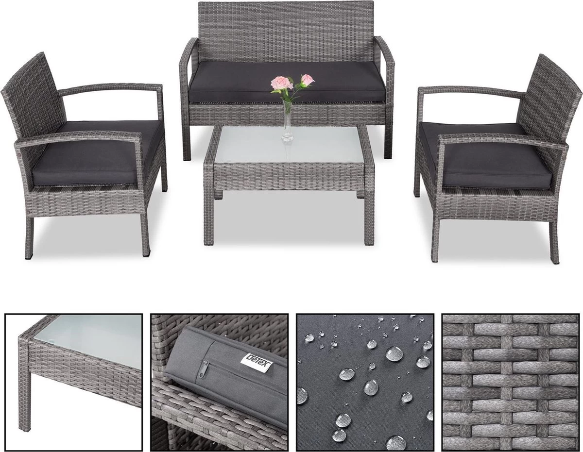 Casaria Polyrattan Loungeset – 2 Stoelen 1 Bank 1 Tafel - Antraciet 7 Casaria Polyrattan Loungeset – 2 Stoelen 1 Bank 1 Tafel - Antraciet - Afbeelding 7