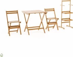 Bistro Set Hout Balkonset FSC – Patio Set Tuin – Houten Frans Tuinsetje – Kleine Tuinset – Complete Kleine Balkon Tafelset Met Gratis Bijzettafel – Hardhout FSC Balkonstoelen & Balkon Tafel - Tuintafel En Stoelen - Bistroset Van Hout – Balcony Set