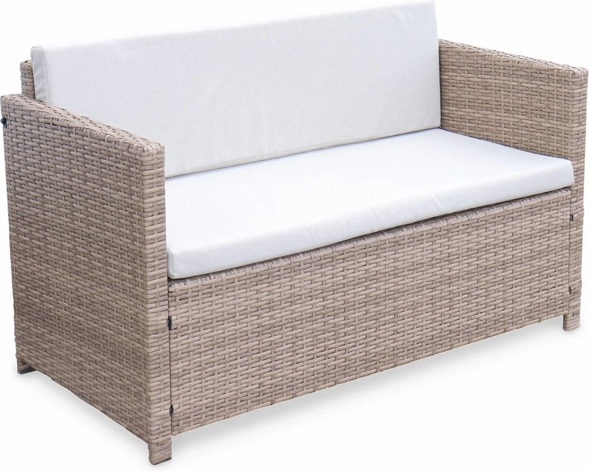 Alice's Garden Loungeset Perugia - 4 Plaatsen - Kleine Tuinset - Wicker - Naturel/beige 3 Alice's Garden Loungeset Perugia - 4 Plaatsen - Kleine Tuinset - Wicker - Naturel/beige - Afbeelding 3