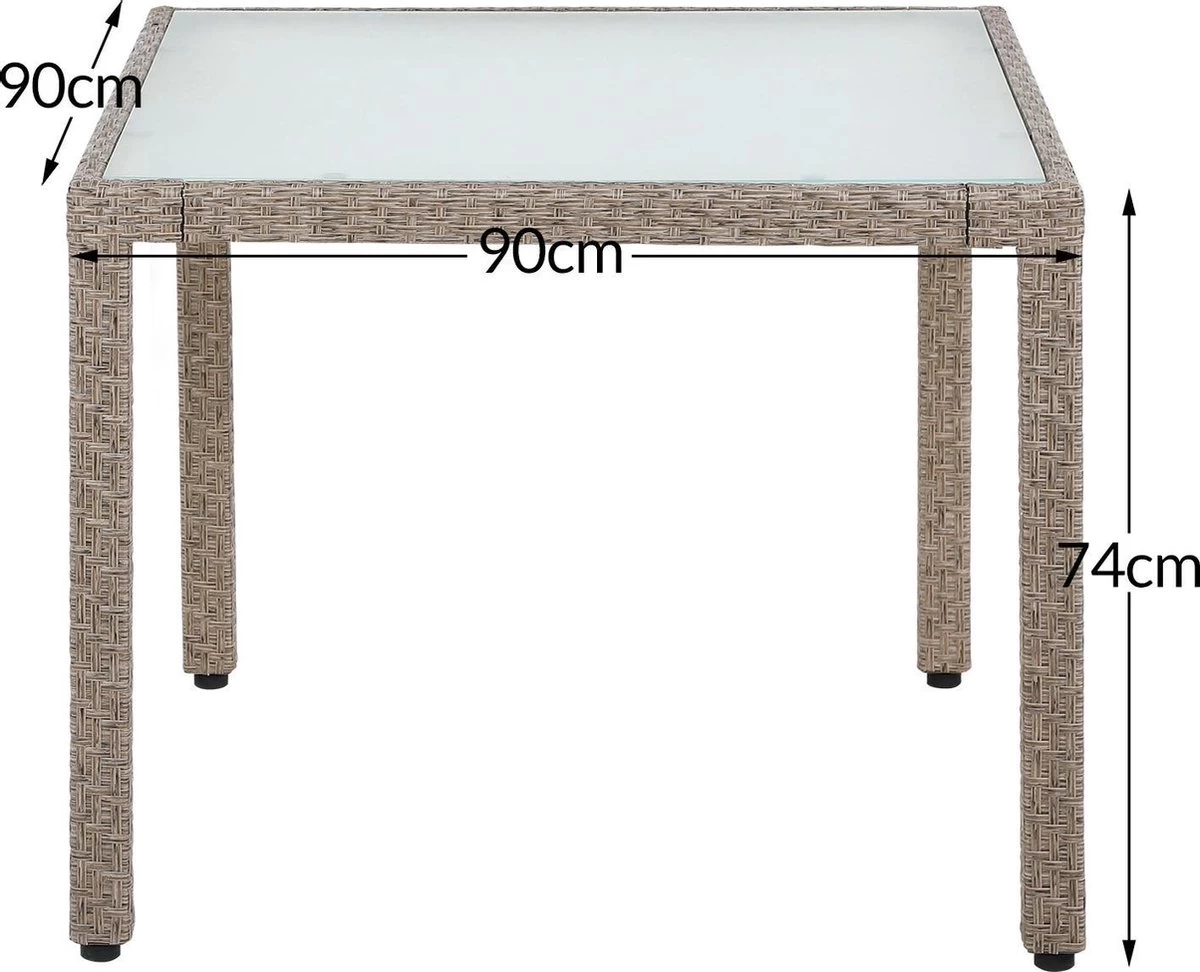 Casaria Polyrattan Tuinset - 4 Stoelen & Tafel 90x90 Cm - Beige Grijs 3 Casaria Polyrattan Tuinset - 4 Stoelen & Tafel 90x90 Cm - Beige Grijs - Afbeelding 3