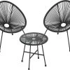 Songmics Balkonmeubilair, Tuinmeubelset, Set Van 3, Zitgroep, Terrasmeubilair, Glazen Tafelblad, 2 Stoelen, Voor Binnen En Buiten, Voor Patio, Tuin, Balkon, Buiten, Zwart GGF013B02