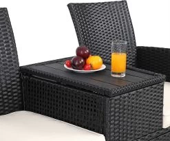 Casaria Tuinbank Polyrattan – 2 Zitter Incl. Tafel & Kussens – Zwart -Tuinmeubel Winkel 1200x997 2