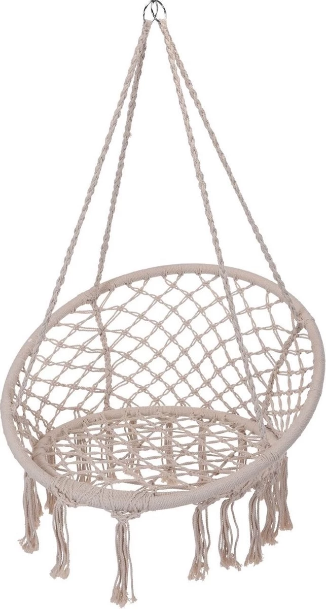 Merkloos Hangstoel Katoen - Beige/Wit - Ø80CM 1 Merkloos Hangstoel Katoen - Beige/Wit - Ø80CM