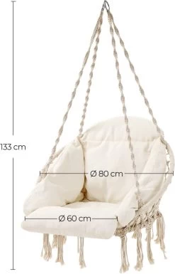 Hangstoel, Hangschommel, Hangstoel Met Een Dik Kussen, Tot 120 Kg Belastbaar, Voor Tuin, Balkon, Woonkamer, Terras, Scandinavische Stijl, Modern, Beige HMDC042M01 -Tuinmeubel Winkel 770x1200