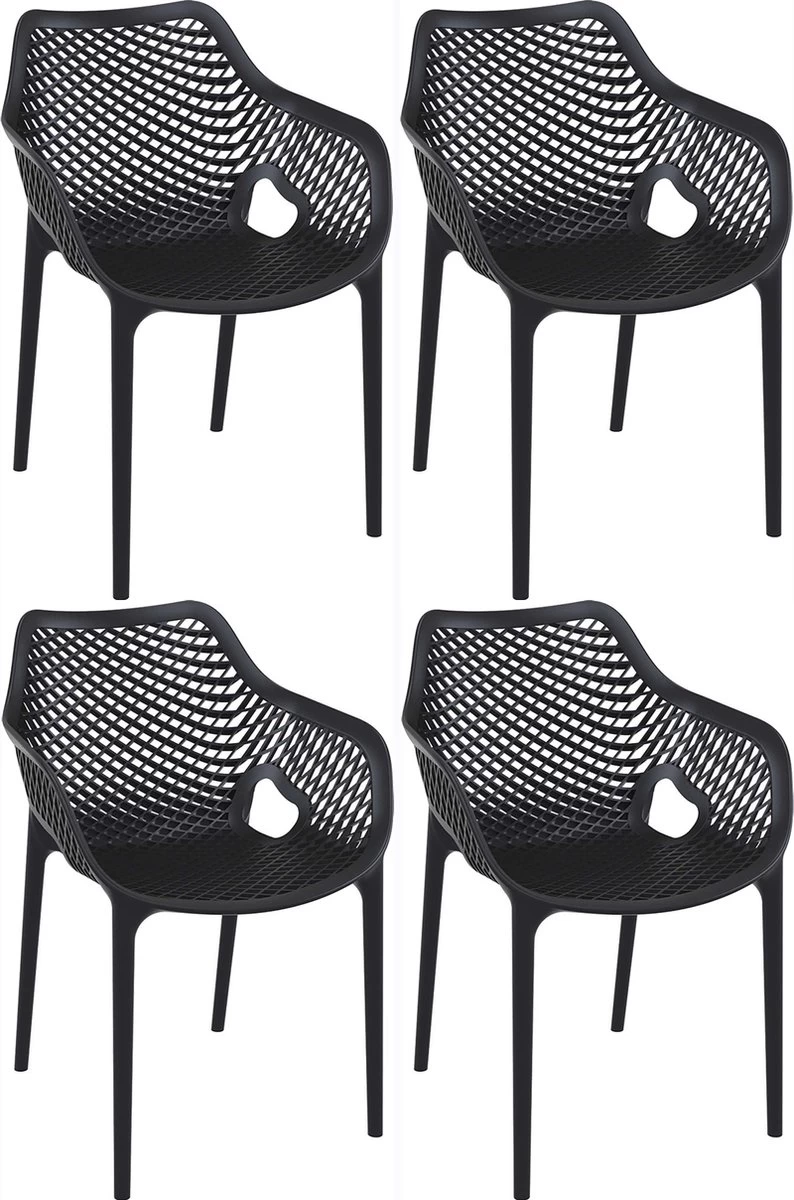 Air XL Stapelbare Tuinstoel Set Van 4 Stuks - Zwart 2 Air XL Stapelbare Tuinstoel Set Van 4 Stuks - Zwart - Afbeelding 2