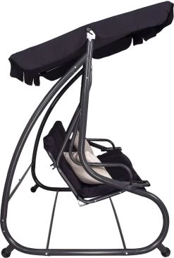 Springos Schommelbank | Linda-Schommel | 3-zits | Waterafstotend | Inclusief 2 Kussens | Verstelbare Luifel | 162 X 200 X 120 Cm | Zwart -Tuinmeubel Winkel 813x1200