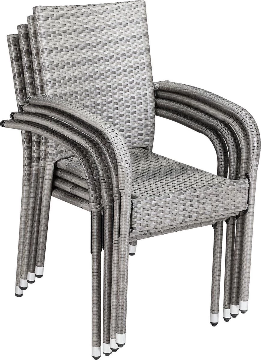 Casaria Polyrattan Tuinstoelen – 4 Stuks Stapelbaar – Grijs 1 Casaria Polyrattan Tuinstoelen – 4 Stuks Stapelbaar – Grijs