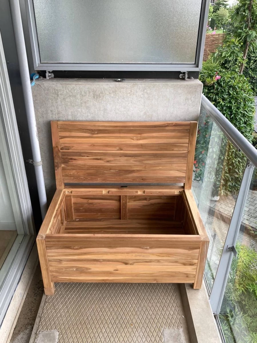 Kleine Teakhouten Tuinbank Met Opbergruimte - 100 X 60 X 90 Cm - Duurzaam Teakhout - Blijft Strak En Mooi - Sterke Constructie Om Lang Mee Te Gaan 5 Kleine Teakhouten Tuinbank Met Opbergruimte - 100 X 60 X 90 Cm - Duurzaam Teakhout - Blijft Strak En Mooi - Sterke Constructie Om Lang Mee Te Gaan - Afbeelding 5