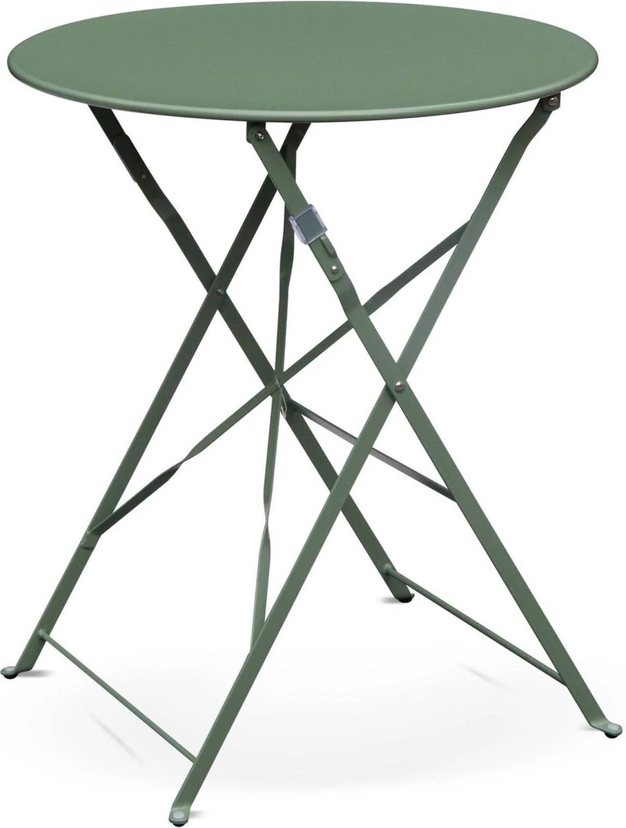 EMILIA Bistroset - 2 Inklapbare Stoelen En Een Ronde Tafel Van Gepoedercoat Staal Met Matte Afwerking – Groengrijs 2 EMILIA Bistroset - 2 Inklapbare Stoelen En Een Ronde Tafel Van Gepoedercoat Staal Met Matte Afwerking – Groengrijs - Afbeelding 2
