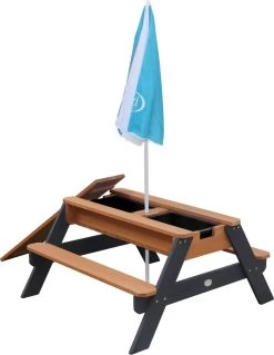 AXI Nick Zand & Water Picknicktafel In Antraciet/Bruin - Parasol Blauw/Wit - Picknick Tafel Voor Kinderen Van Hout -Tuinmeubel Winkel 930x1200