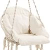 Hangstoel, Hangschommel, Hangstoel Met Een Dik Kussen, Tot 120 Kg Belastbaar, Voor Tuin, Balkon, Woonkamer, Terras, Scandinavische Stijl, Modern, Beige HMDC042M01